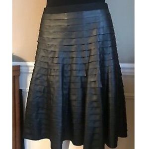 BCBGMAXAZRIA Layered Black Leather Skirt